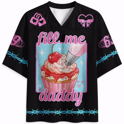 Fill Me Daddy Cupcake Jersey Shirt, Cute Kawaii Dessert Graphic Sports Jersey