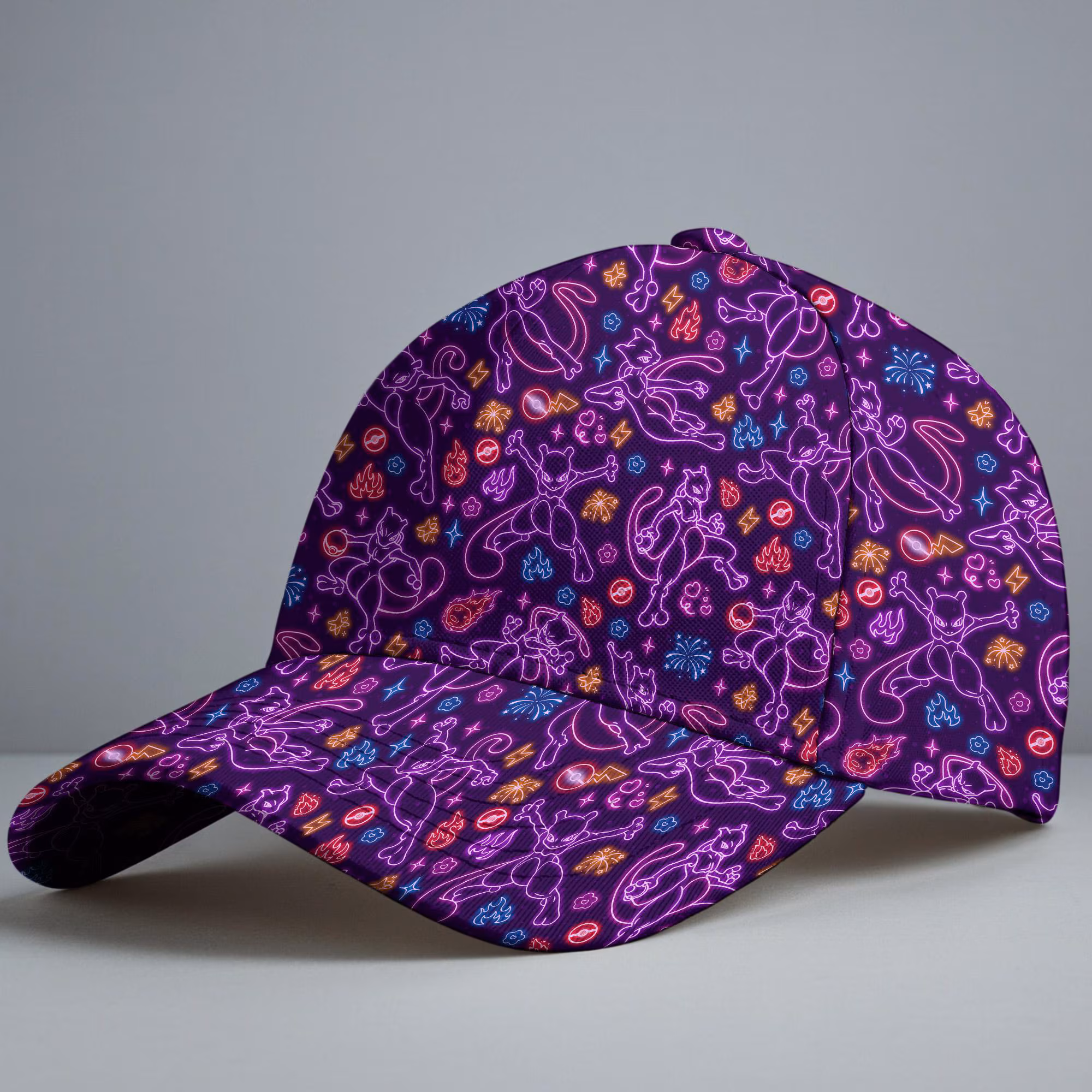 Mewtwo Baseball Cap Neon Galaxy Psychic Hat Kawaii Purple Dad Cap Funny Summer Adjustable Hat Mewtwo Hat Gifts