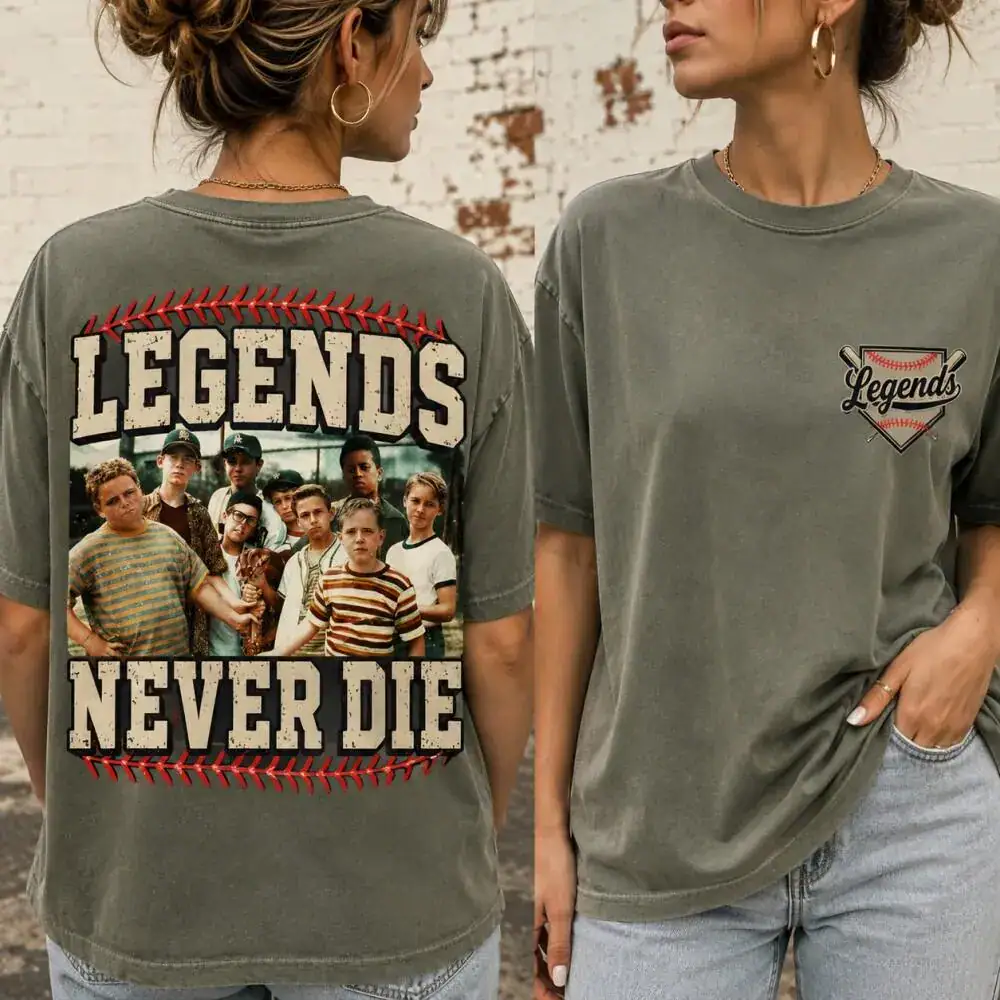 2-sided Legends Never Die Baseball Shirt, Vintage The Sandlot Shirt, Retro Baseball 90s Tee, Baseball Team Shirt, Sandlot Baseball Movie Tee - Image 2