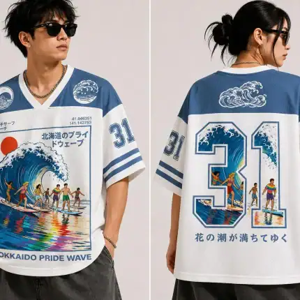 Hokkaido Pride Wave Jersey, Japanese Surf Shirt - Image 3