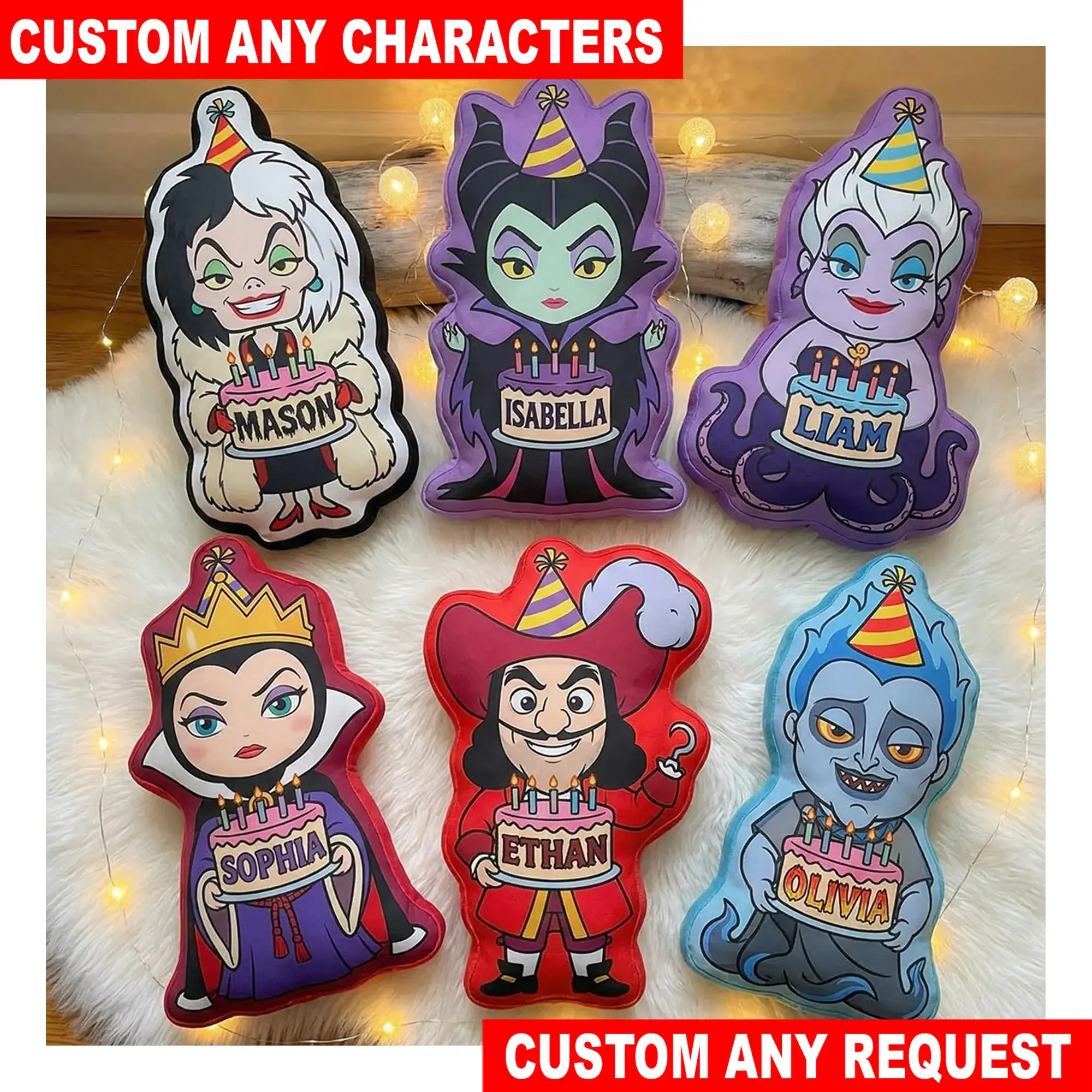 Personalized DN Villains Birthday Pillow, Custom Villain Character Pillow, Custom Name Plush Cushion, Halloween Birthday Gift