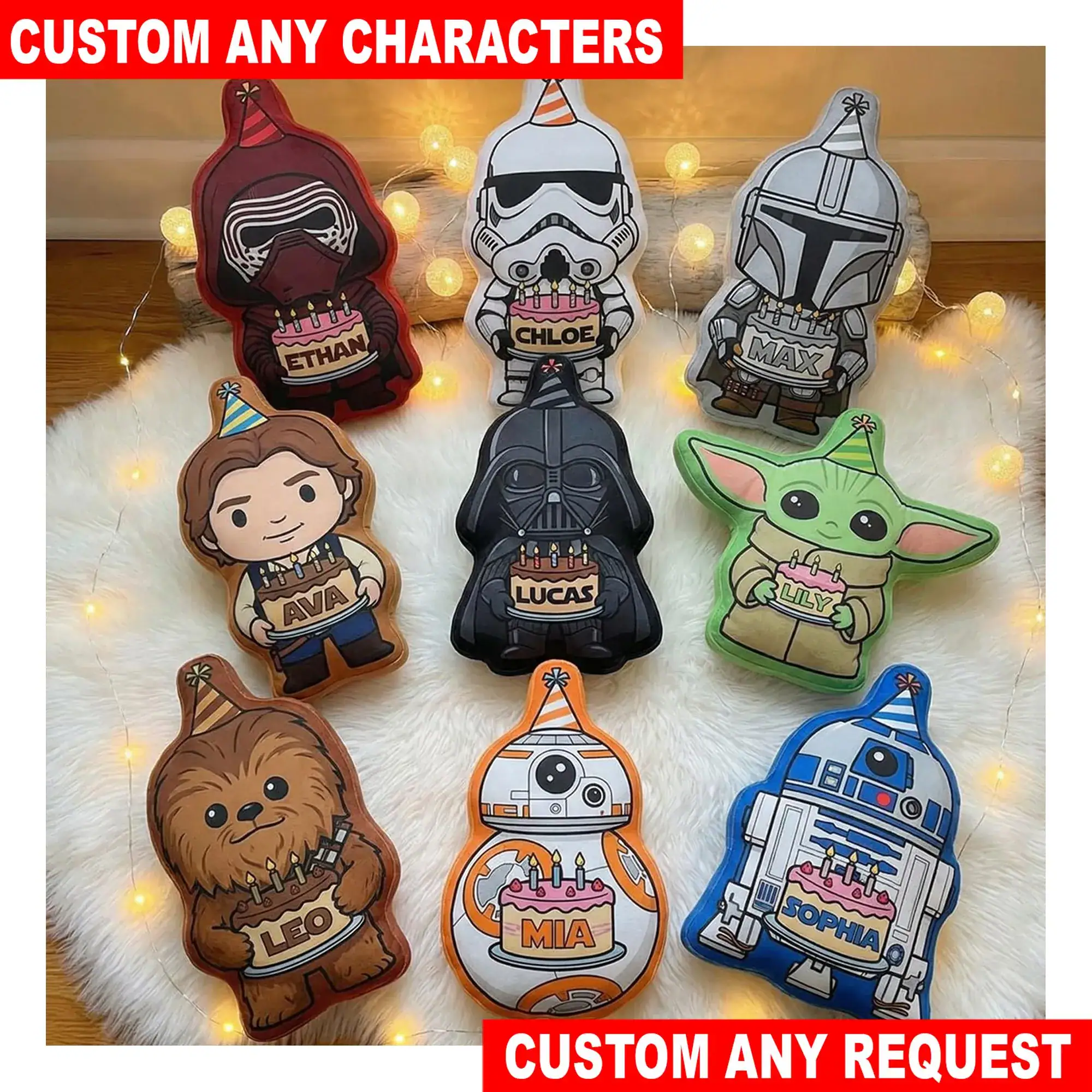 Personalized Star Wars Birthday Pillow, Custom Star Wars Character Pillow, Custom Name Plush Cushion, Galaxy Birthday Gift for Kids
