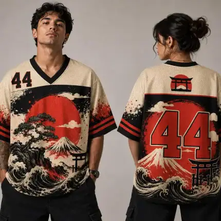 Mount Fuji Jersey Shirt 44 | Japanese Mesh Football Tee | Oversized Samurai Streetwear Top - Image 3