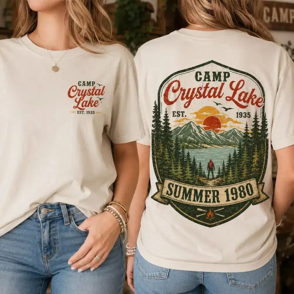 Camp Crystal Lake Shirt, Friday The 13th Jason Voorhees Horror Movie Shirt, Scary Movie Halloween T-Shirt, Vintage 80s Camp Crystal Est 1935 - Image 2