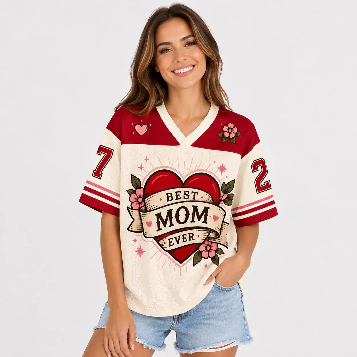Best Mom Ever Jersey Shirt, Love You Mom Sports Tee, Mother’s Day Gift - Image 4