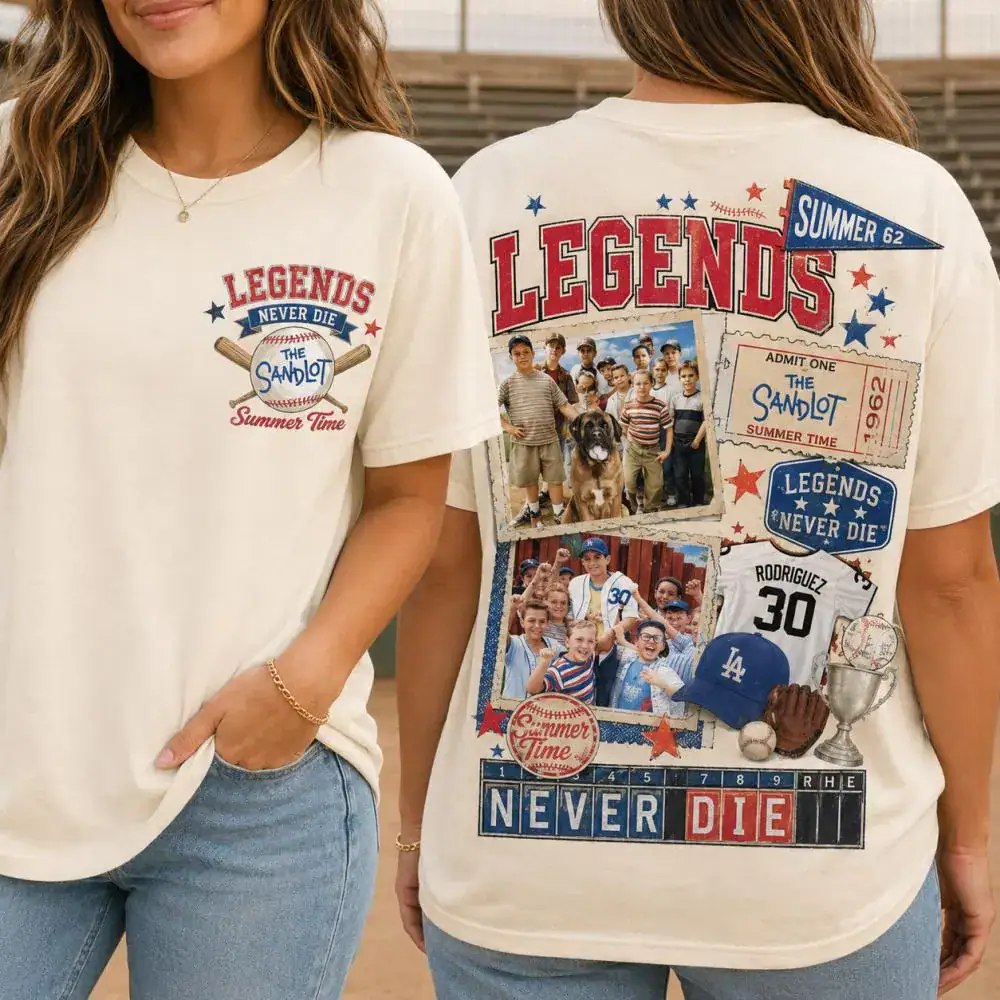 The Sandlot Comfort Colors Shirt, Legends Never Die Baseball T-Shirt, Retro Baseball 90s Tee, Gift for him, Baseball Team Tee Shirt