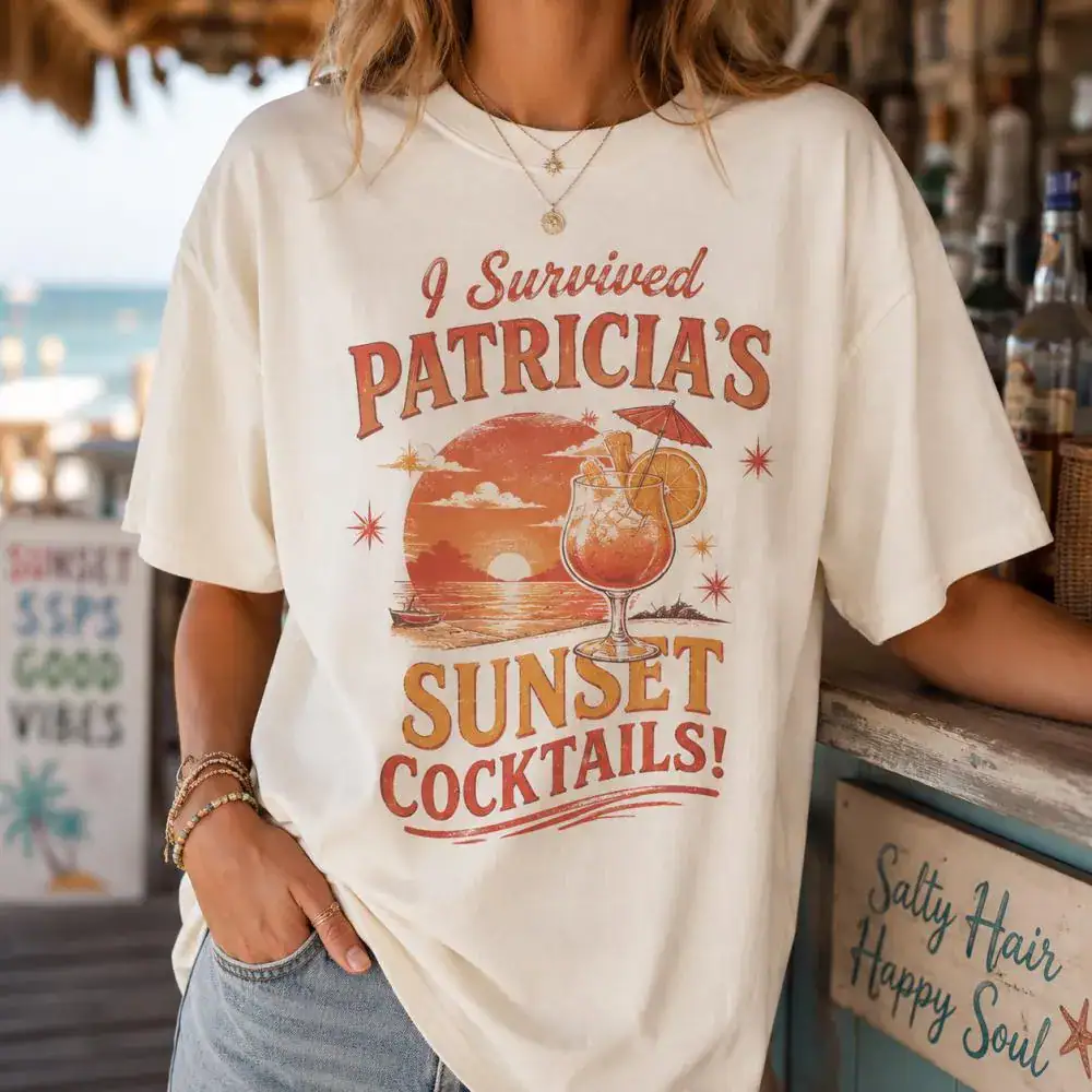I Survived Patricia's Sunset Cocktails Shirt, Widow's Bay Shirt, Vintage Beach Patricia's Sunset Cocktails Bonfire shirt, Patricia shirt