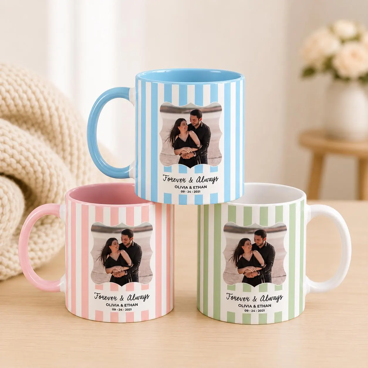Bachelorette Gift Stripe Mug for Couple, Fiancee Gifts for Her, Girlfriend Gift from Boyfriend, Bridal Shower Couple Portrait, Keepsake Gift Bachelorette Gift Stripe Mug for Couple, Fiancee Gifts for Her, Girlfriend Gift from Boyfriend, Bridal Shower Couple Portrait, Keepsake Gift - Image 1
