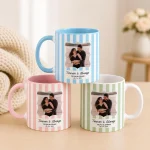 Bachelorette Gift Stripe Mug for Couple, Fiancee Gifts for Her, Girlfriend Gift from Boyfriend, Bridal Shower Couple Portrait, Keepsake Gift