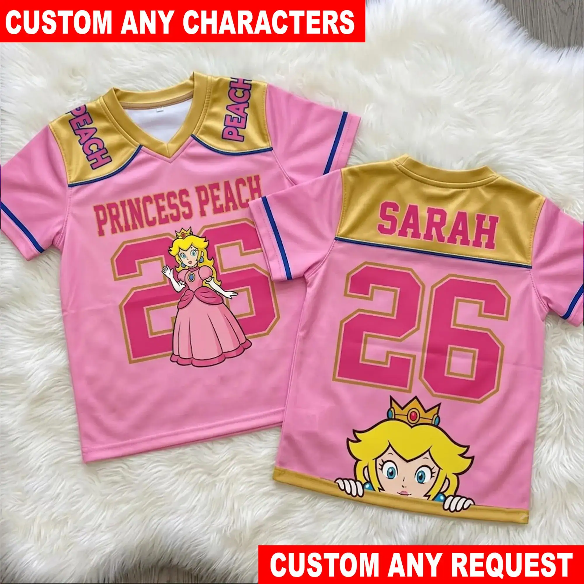Custom Princess Peach Football Jersey, Personalized Mario Football Jersey, Custom Name Number Jersey, Gamer Gift For Kids