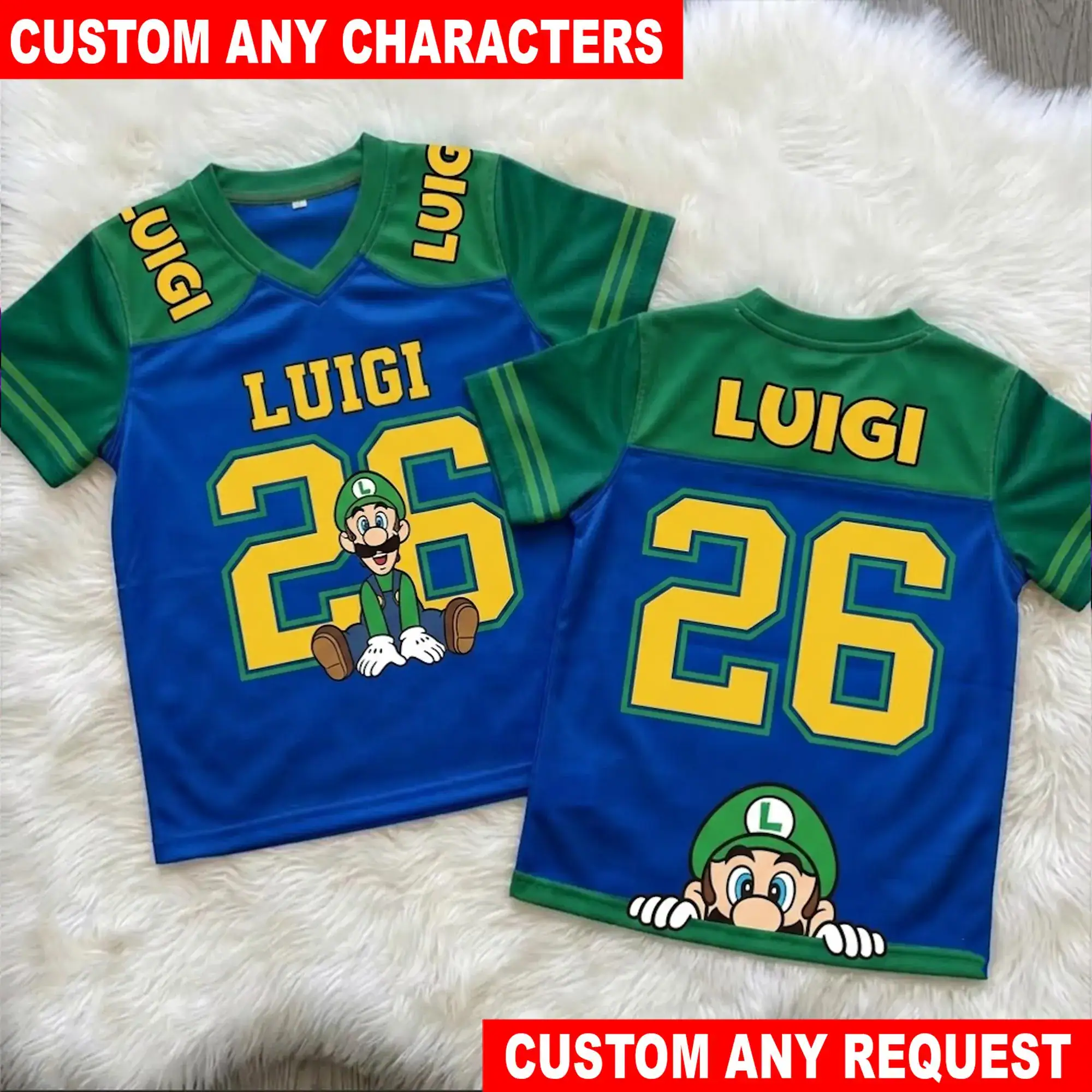 Custom Super Mario Luigi Football Jersey, Personalized Mario Football Jersey, Custom Name Number Jersey, Gamer Gift For Kids