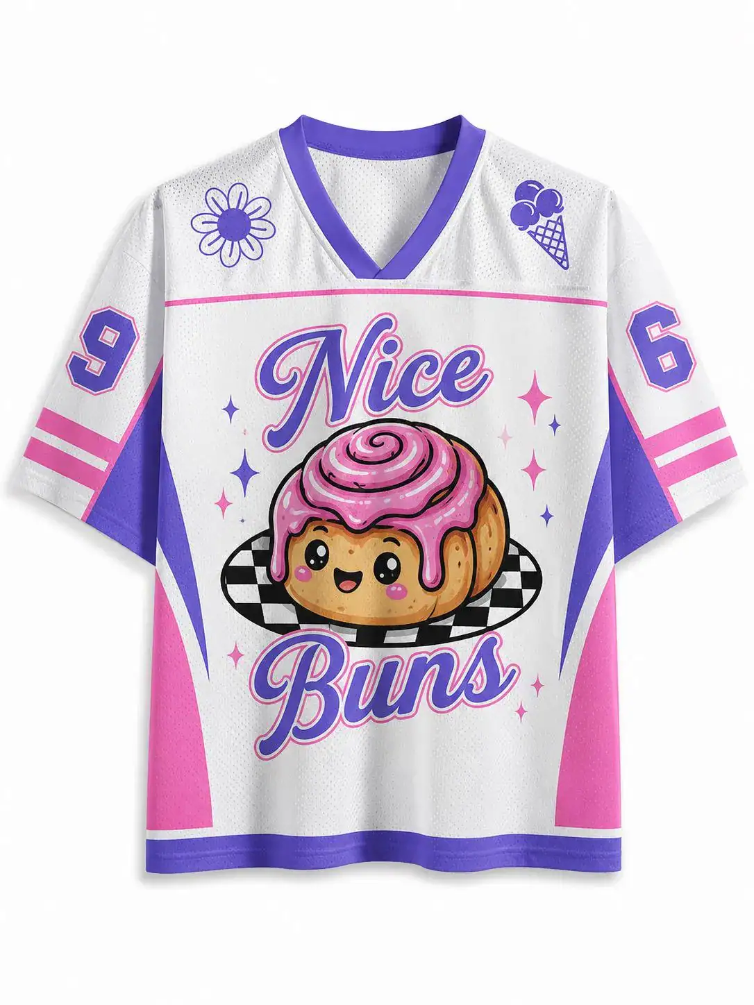 Funny Cinnamon Roll Jersey Shirt, Cute Nice Buns Graphic Tee, Kawaii Bakery Dessert Unisex Sports Jersey, Sweet Food Lover Gift
