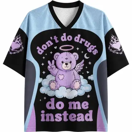 Funny Don't Do Drugs Do Me Instead Jersey Shirt, Cute Angel Teddy Bear Graphic Sports Jersey