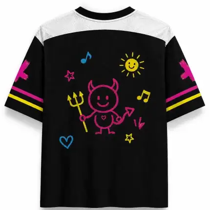 Powered By Satan Jersey Shirt, Gothic Cute Rainbow Graphic Sports Jersey - Image 2