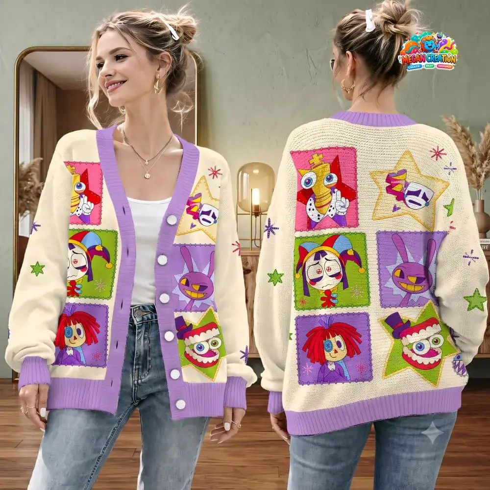 The Amazing Circus Characters Cardigan, Digital Circus Sweater Womens, Aesthetic TADC Merch, TADC Fan Gift, Cartoon Anime outfit -2