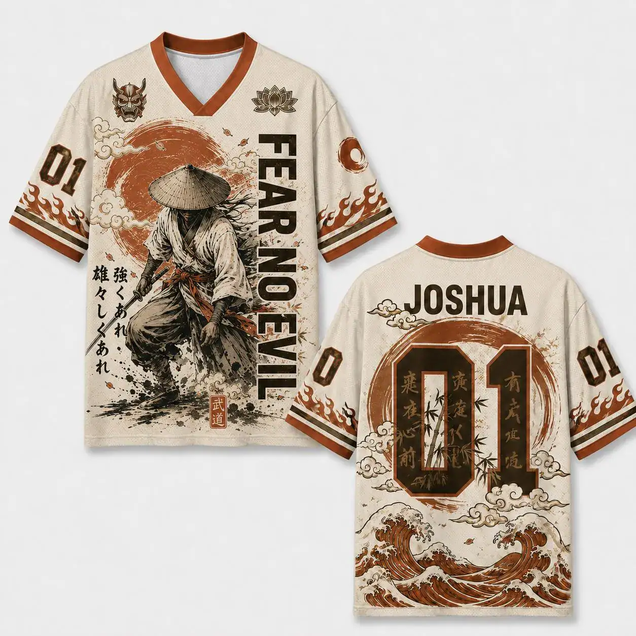 Ronin Samurai Jersey Shirt, Japanese Warrior Baseball Jersey, Bushido Wave Sports Tee, Custom Name Number Vintage Japan Gift