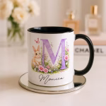 Personalized Letter Initial Mug for Kids, Monogram Mug with Name, Custom Bunny Floral Alphabet Gift for Kids Birthday Girl Custom Kids Mug