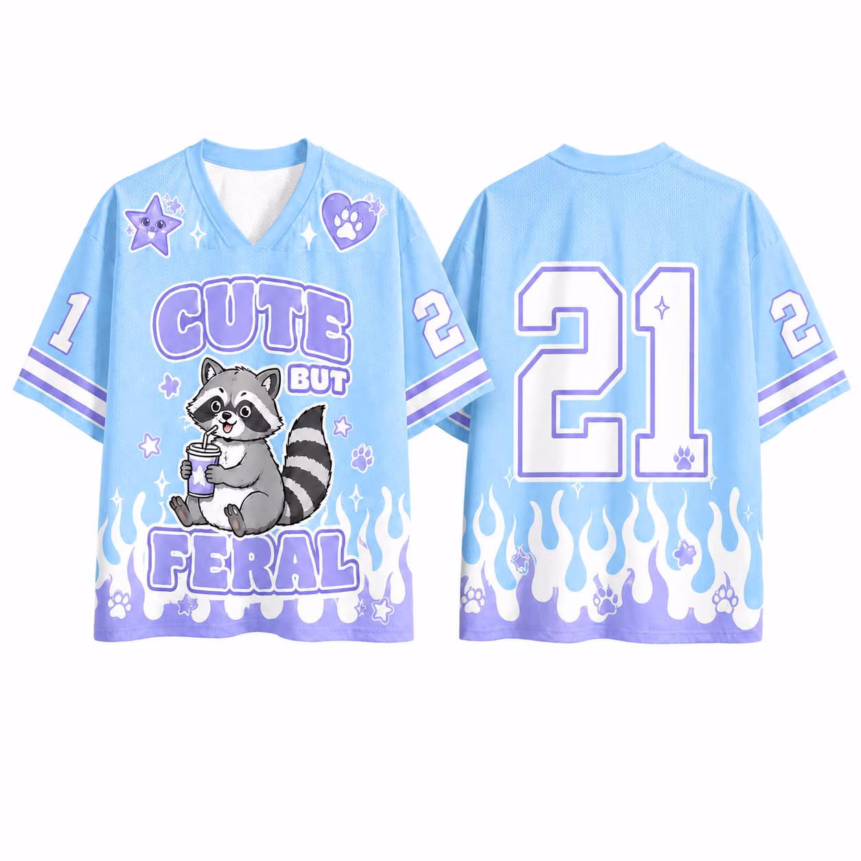 Cute But Feral Raccoon Jersey, Blue Purple Mesh Football Shirt, Funny Trash Panda Streetwear, Number 21 Game Day Top
