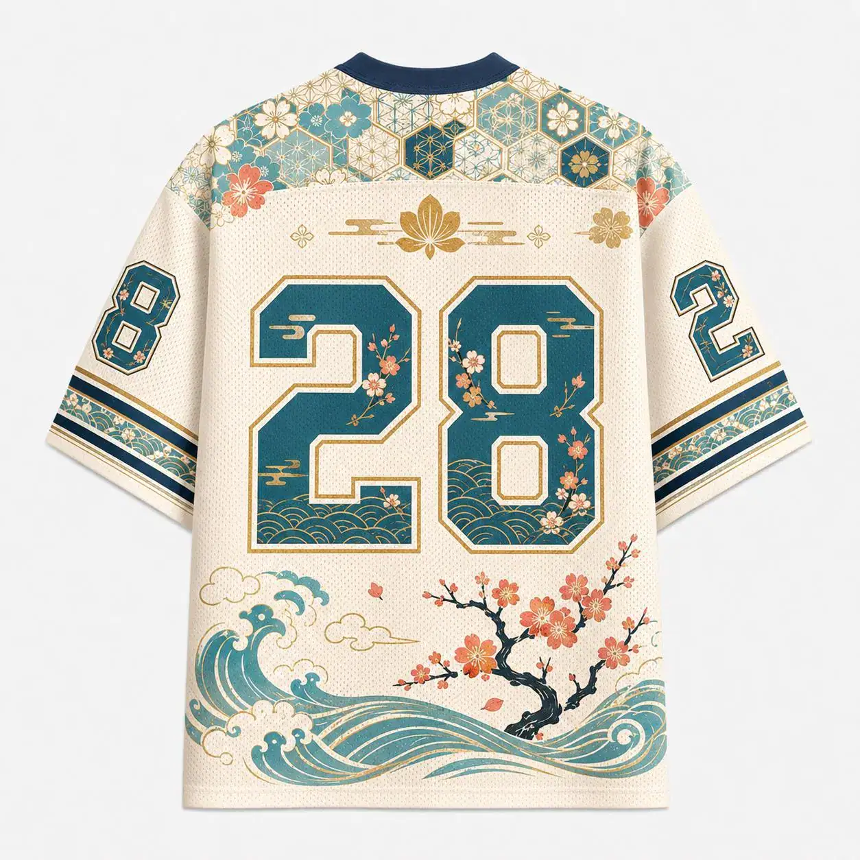 Black Samurai Cat Jersey, Number 22 Japanese Wave Football Top, Floral Kimono Mesh Shirt, Cat Lover Streetwear - Image 2