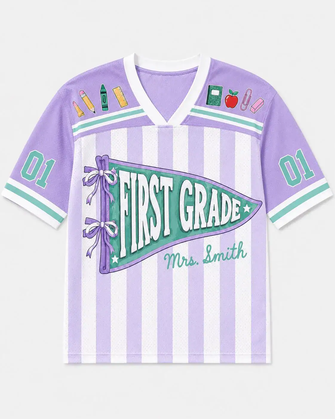 Personalized First Grade Teacher Jersey, Back to School Football Shirt, Custom Grade Level Team Top, Cute Retro Teacher Gift