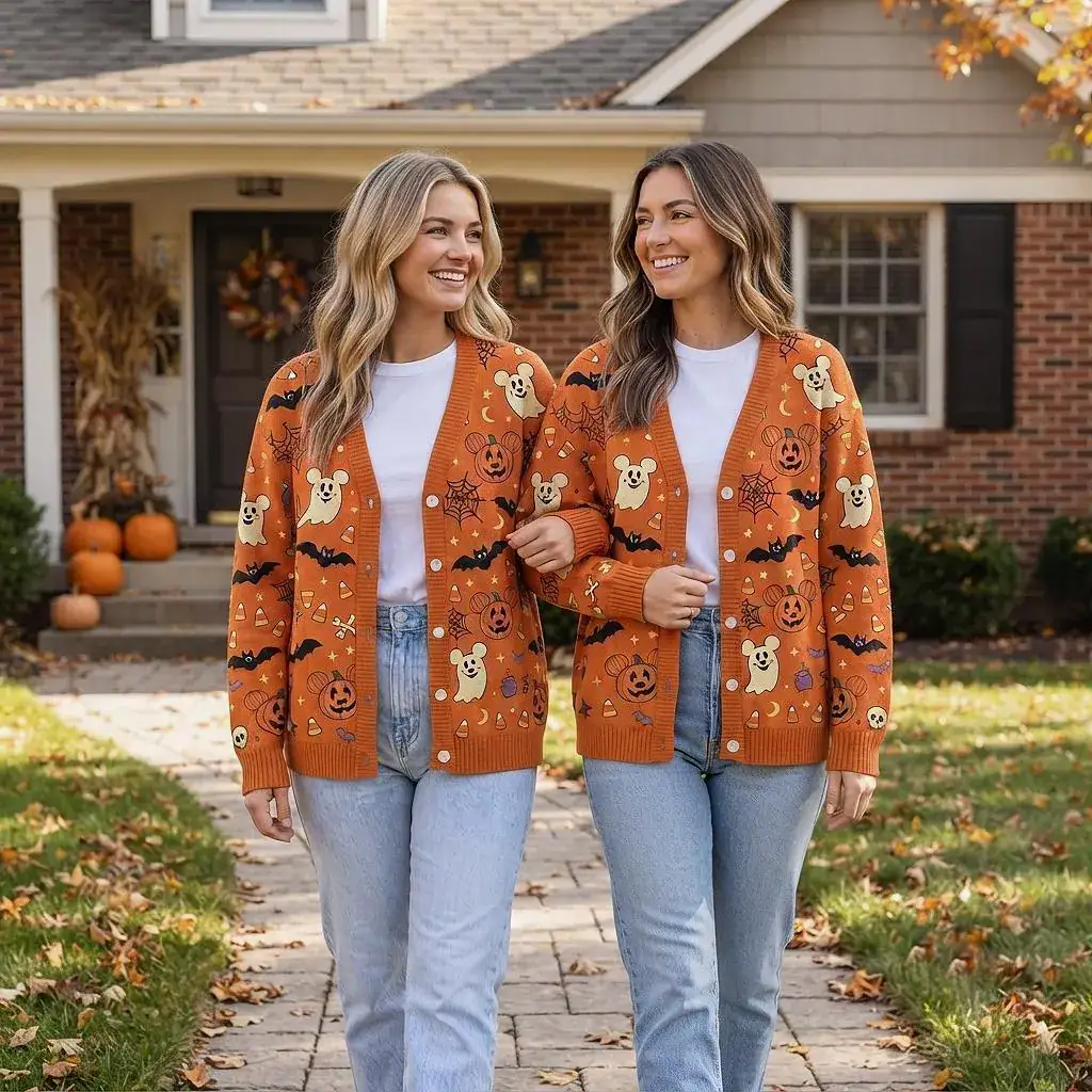 DN Halloween Cardigan, DN Mickey Ghost Pumpkin Sweater, DN Inspired Halloween Cardigan, Spooky Fall Outfit, Trick or Treat Gift - Image 3