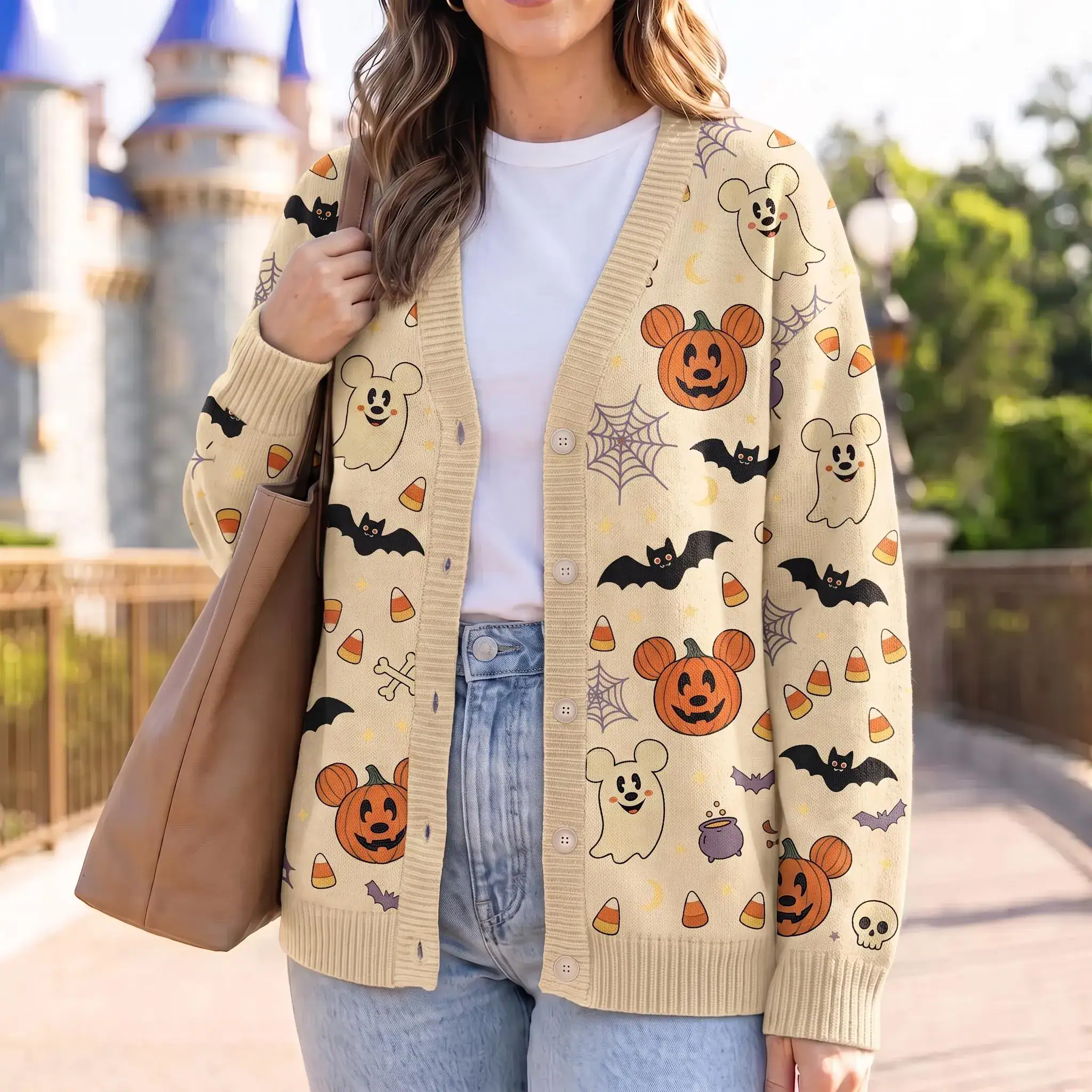 DN Halloween Cardigan, DN Mickey Ghost Pumpkin Sweater, DN Inspired Halloween Cardigan, Spooky Fall Outfit, Trick or Treat Gift - Image 5