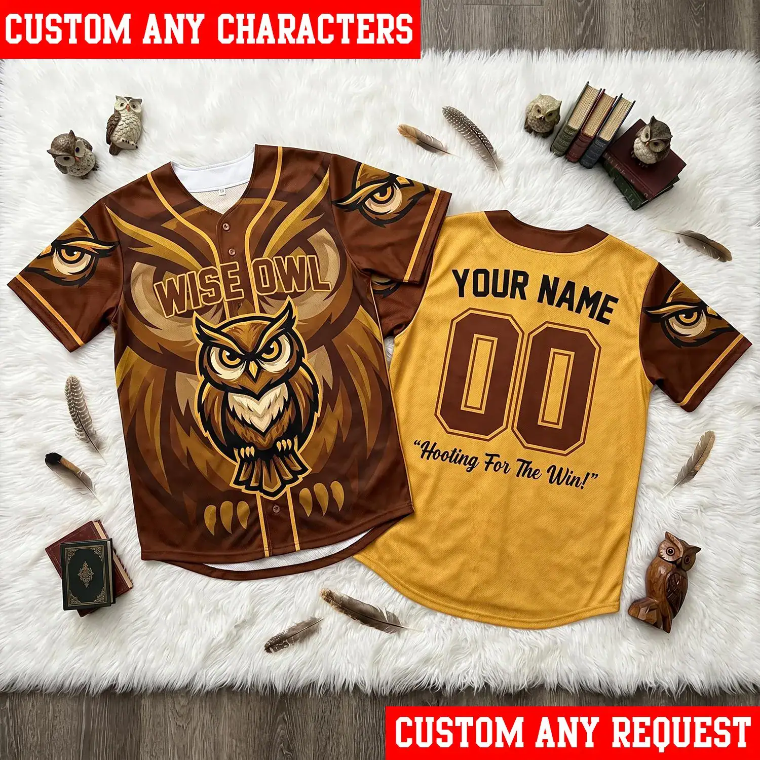 Wise Owl Baseball Jersey, Personalized Owl Shirt, Custom Name Owl Jersey, Family Matching Birthday Gift, Owl Lover Baseball Tee