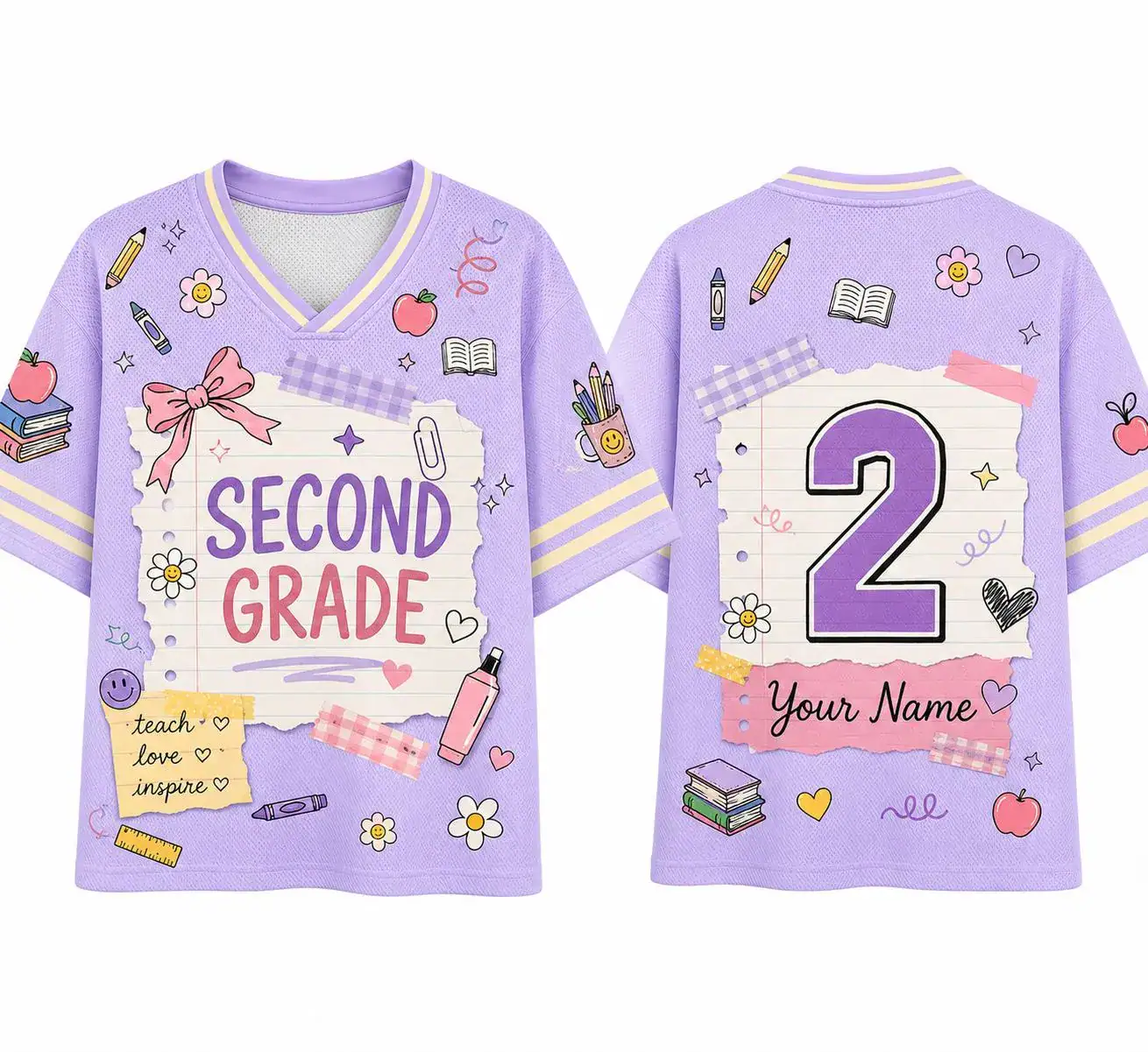 Personalized Second Grade Teacher Football Jersey Custom Name Shirt Cute School Team Apparel Gift For 2nd Grade Squad Tee