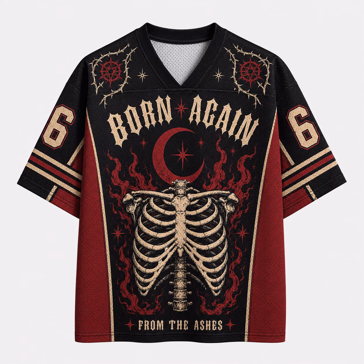 Born Again Skeleton Jersey, Gothic Christian Number 6 Mesh Football Shirt, From the Ashes Streetwear Gift