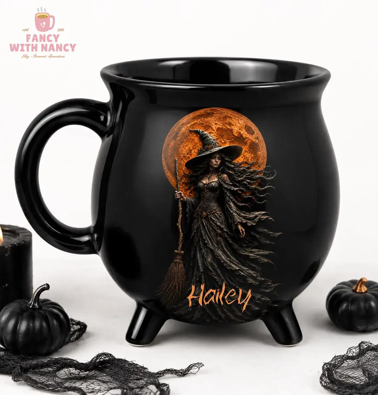 Personalized Witchy Cauldron Mug, Custom Witches Name Coffee Mug, Halloween Decor Gift, Wiccans Cup, Fall Spooky Season Drinkware
