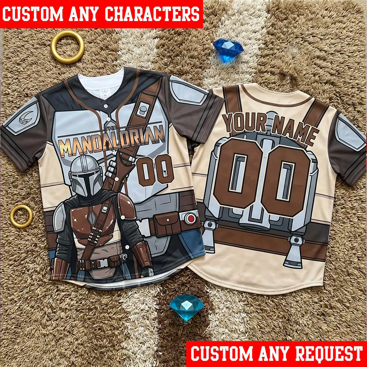 The Mandalorian Baseball Jersey, Personalized Star Wars Jersey, Custom Name Sci-Fi Jersey, Family Matching Gift for Kids & Galaxy Fans