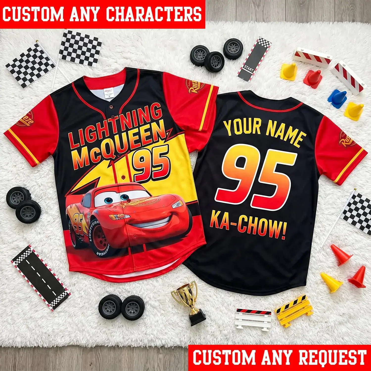 Lightning McQueen Baseball Jersey, Personalized Cars Racing Shirt, Custom Name Racing Jersey, Family Matching Birthday Gift for Kids