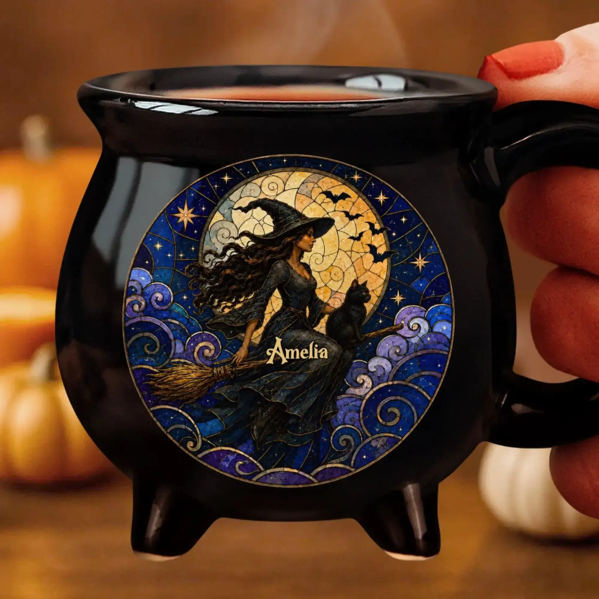 Personalized Witch Cauldron Ceramic Mug, Stained Glass Witchcraft Coffee Cup, Funny Halloween Witchy Gift for Wife Daughter Mom, Spooky Gift Personalized Witch Cauldron Ceramic Mug, Stained Glass Witchcraft Coffee Cup, Funny Halloween Witchy Gift for Wife Daughter Mom, Spooky Gift - Image 1