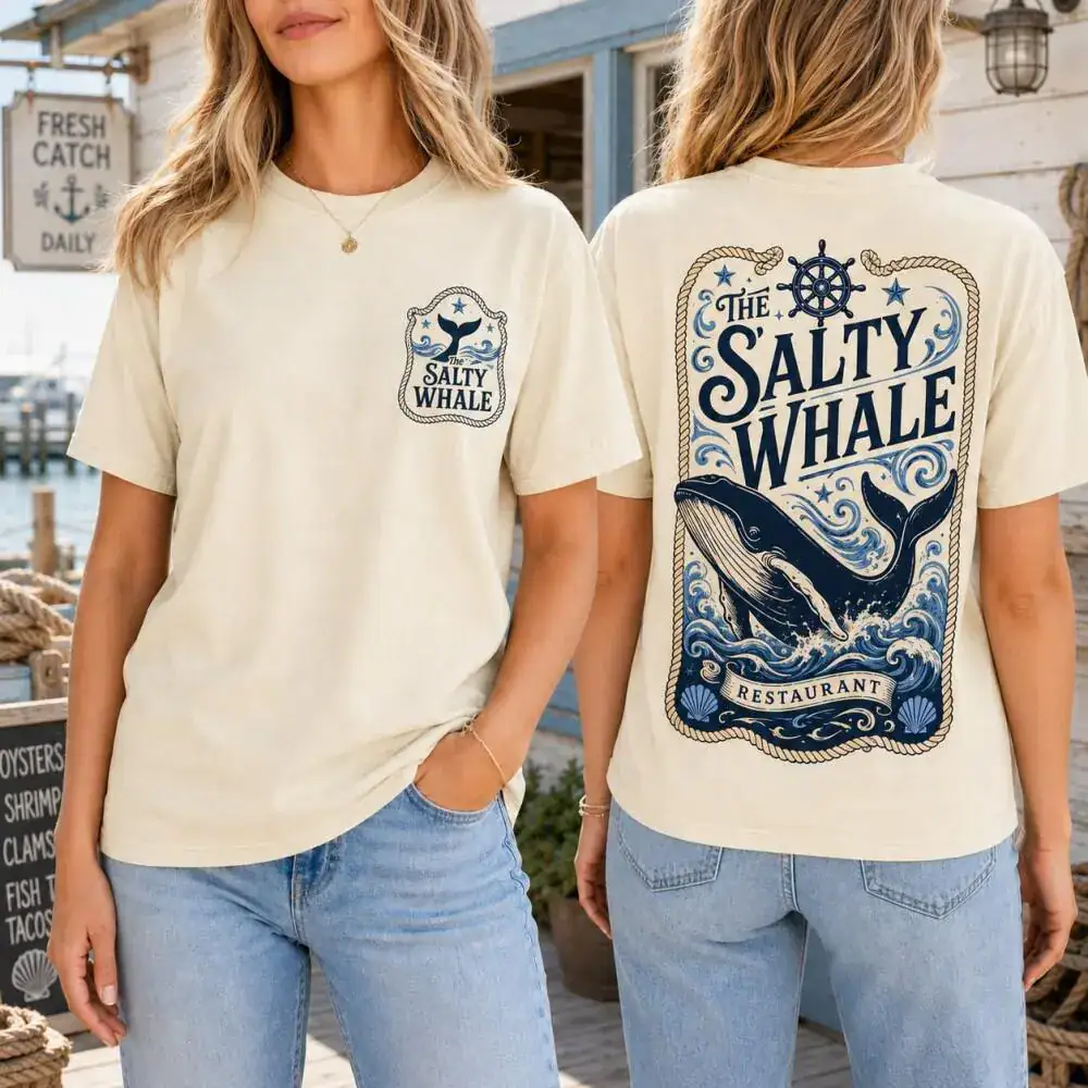 The Salty Whale of Widow's Bay Restaurant Shirt, Vintage Nautical Whale Graphic Tee, Soft Vintage Seafood Restaurant Bar Pub 2026