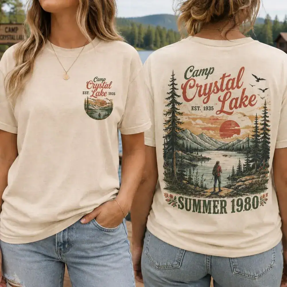 Vintage 80s Camp Crystal Est 1935, Camp Crystal Lake Shirt, Friday The 13th Jason Voorhees Horror Movie Shirt, Scary Movie Halloween T-Shirt