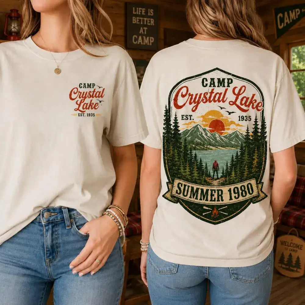 Camp Crystal Lake Shirt, Friday The 13th Jason Voorhees Horror Movie Shirt, Scary Movie Halloween T-Shirt, Vintage 80s Camp Crystal Est 1935