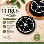 Black Citrus Coaster Crochet Pattern PDF, Modern Coaster Crochet Pattern, Round Drink Coaster, Beginner Crochet Pattern,  Digital Download
