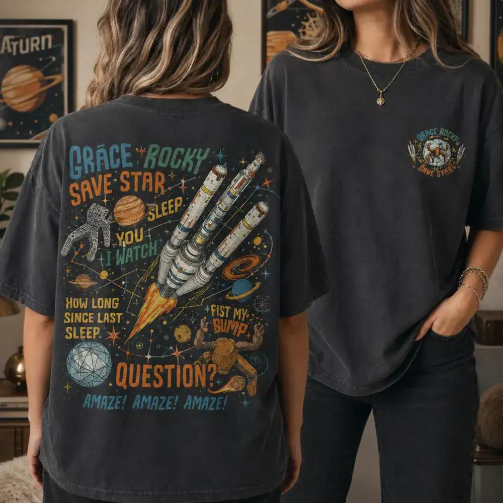 Grace Rocky Save Stars Tshirt, Comfort Color Shirt, Gift for Book Lovers, Retro Sci Fi Alien Book Lover Graphic Tee