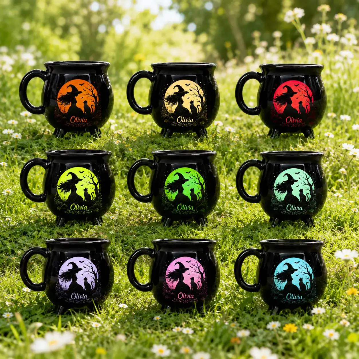 Personalized Witch Cauldron Mug, Custom Halloween Mug, Witch Coffee Mug, Witch Gift, Spooky Mug, Black Ceramic Mug, Witchy Gift