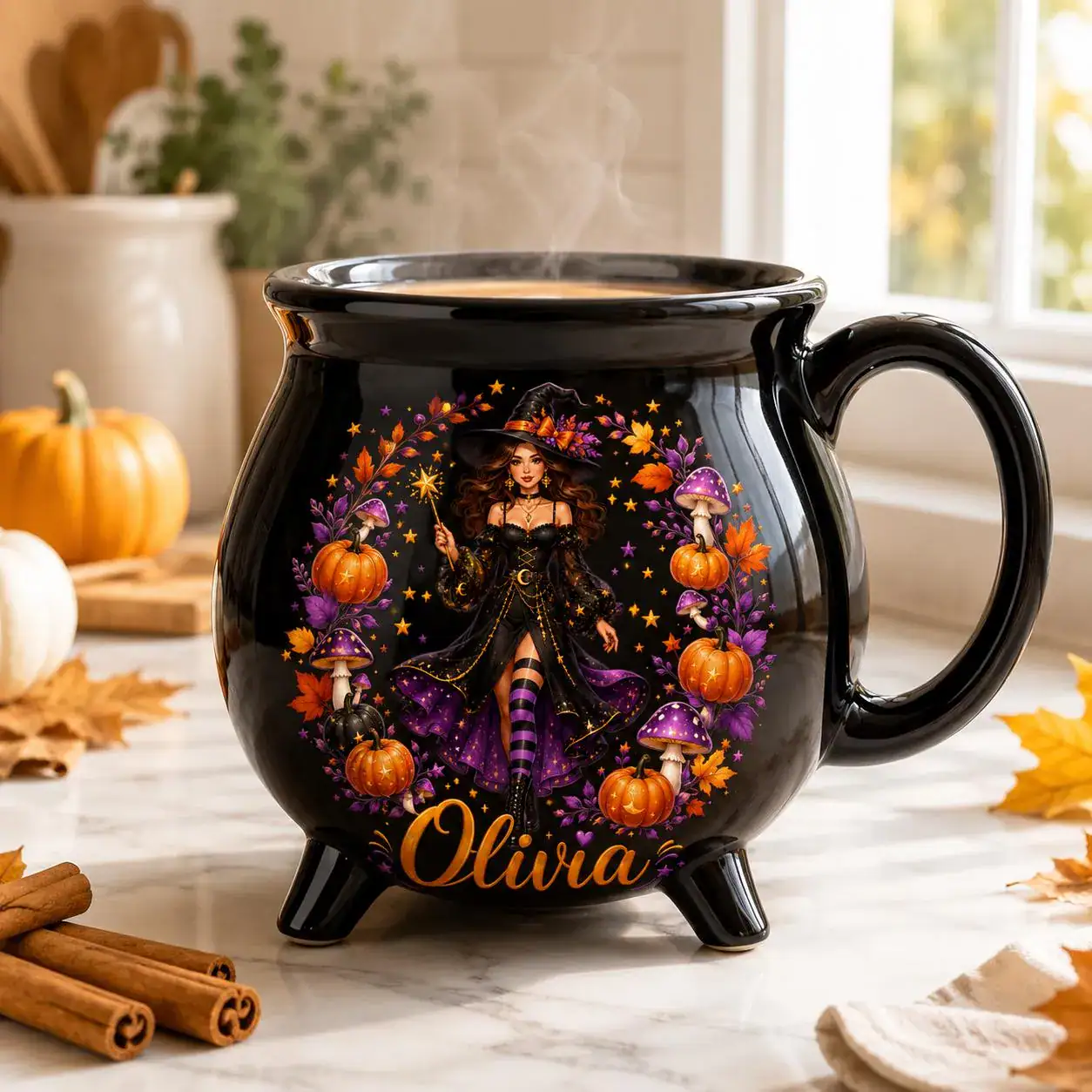 Personalized Witch Cauldron Mug, Custom Halloween Witchy Cup, Gothic Fall Drinkware, Witch Lover Gift For Her, Halloween Gifts, Spooky Witch