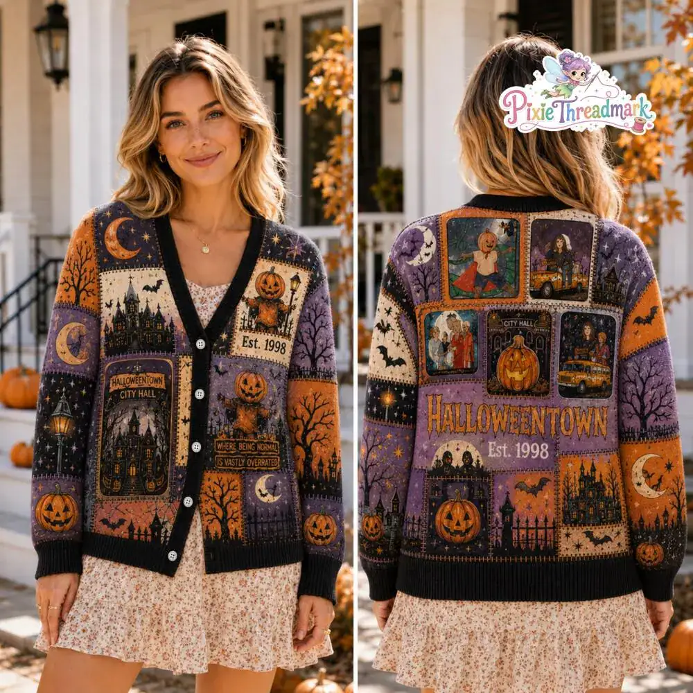 Halloweentown Halloween EST. 1998 Cardigan, Spooky Halloween Cardigan, Witch Ghost Pumpkin Knit Sweater, Fall Knitted Cardigan for Women