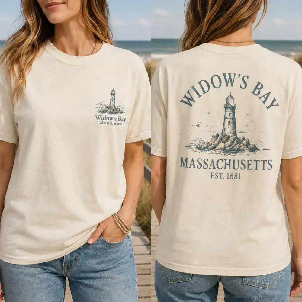 Greetings From Widow’s Bay Horror Movie Shirt, Massachusett 1681 Tower Widows bay Tshirt, Vintage Coastal Horror Tee, Spooky Movie Fan Gif