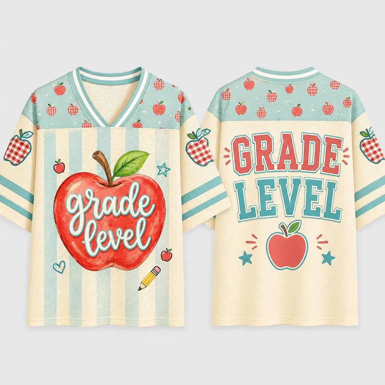 Grade Level Apple Teacher Jersey, Retro Classroom Mesh Shirt, Back to School Football Tee, First Day Educator Gift