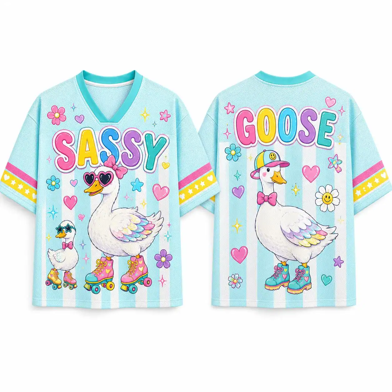 Sassy Goose Roller Skate Jersey, Pastel Retro Animal Mesh Shirt, Colorful Front and Back Football Top, Funny Goose Lover Gift