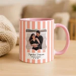 Bachelorette Gift Stripe Mug for Couple, Fiancee Gifts for Her, Girlfriend Gift from Boyfriend, Bridal Shower Couple Portrait, Keepsake Gift - Image 3