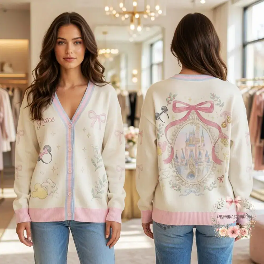 Personalized DNland Castle Cardigan, Princess Gift for Her, Custom Name Sweater, Fairy Tale Cozy Knit, DNland Vacation Top - Image 3