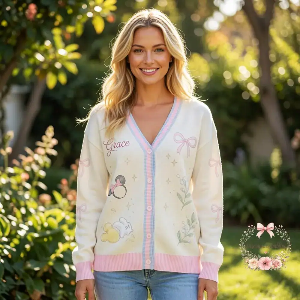 Personalized DNland Castle Cardigan, Princess Gift for Her, Custom Name Sweater, Fairy Tale Cozy Knit, DNland Vacation Top - Image 5
