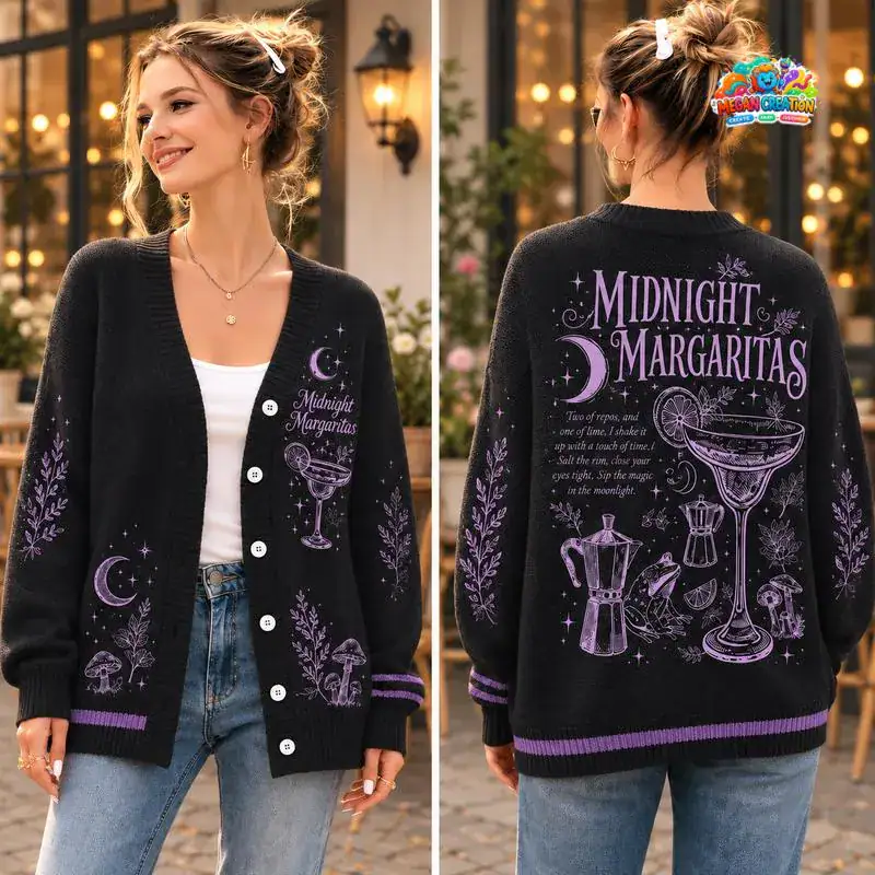 Midnight Margaritas Cardigan, Witchy Frog Knit Cardigan, Tequila Bottle Cardigan Cozy Witch Aesthetic Top 02