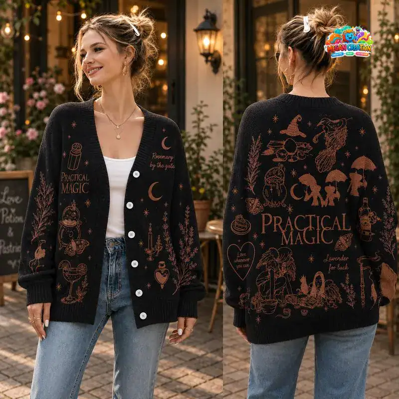 Midnight Margaritas Knit Cardigan, Witchy Aesthetic Women Sweater, Halloween Movie Gift for Her, Sally Gillian Owens Cardigan