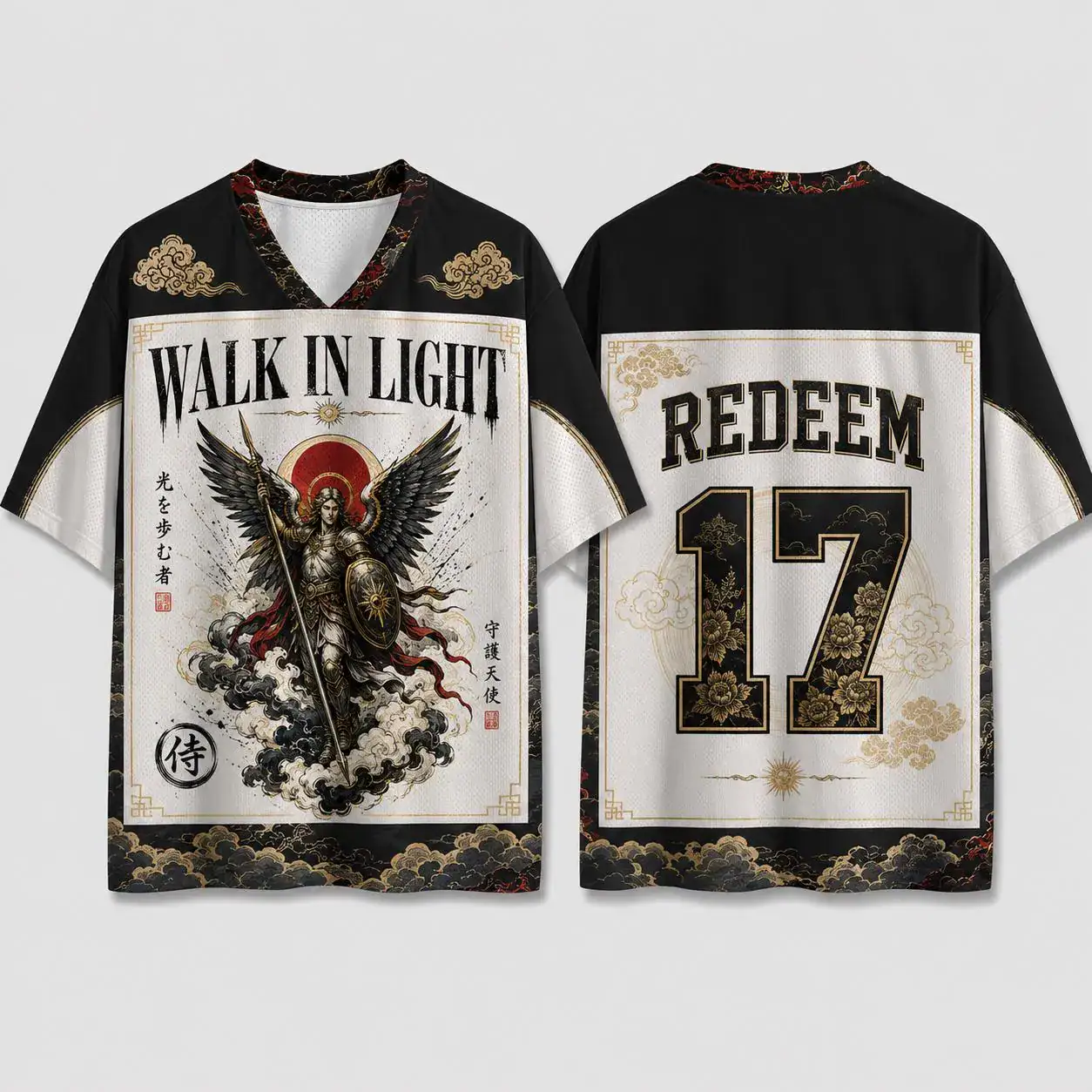 Christian Angel Warrior Jersey, Walk In Light Baseball Shirt, Archangel Faith Sports Tee, Redeem 17 Custom Name Number Gift